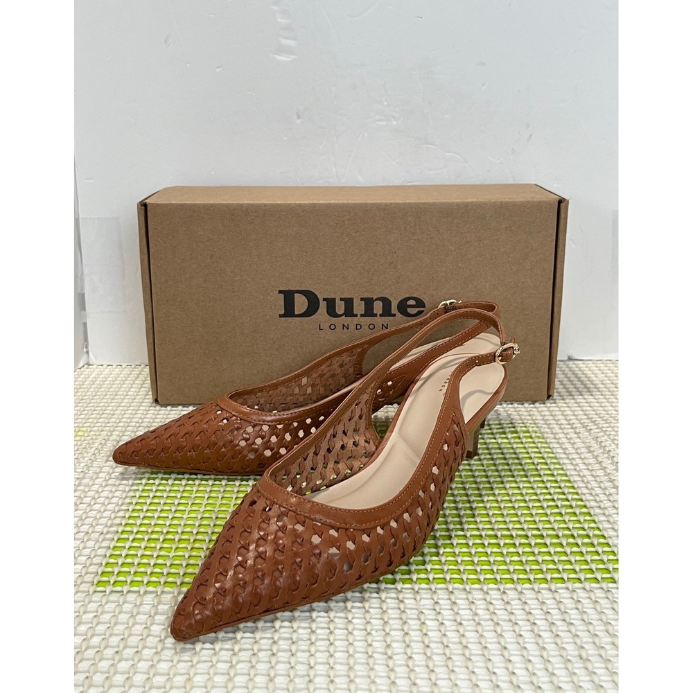 Dune London Divided Woven Kitten SlingBack Heels Women's Size 40 Brown New